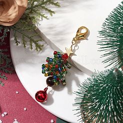 Christmas Tree Glass Seed Beads & Natural Tiger Eye Pendant Decorations&nbsp;HJEW-MZ00075-02