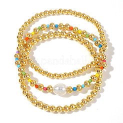 3Pcs 3 Styles Brass Round Beaeds Stretrch Bracelets for Women&nbsp;BM4662