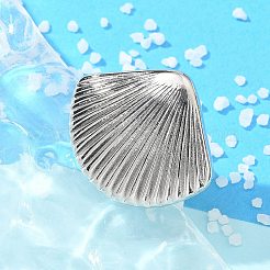 女性用真鍮カフ指輪  カドミウムフリー＆鉛フリー  プラチナ  シェル形状  3mm  内径：18mm&nbsp;RJEW-U033-09P-01
