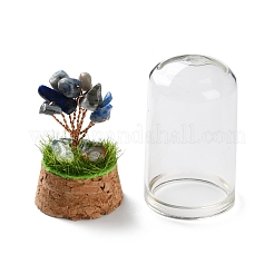 Natural Lapis Lazuli Chips Money Tree in Dome Glass Bell Jars with Wood Base Display Decorations&nbsp;DJEW-K030-02B
