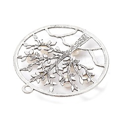 合金のチベット風チャーム  天然養殖淡水パールビーズ付き  貝殻色  60x55.5x6mm  穴：3.2mm&nbsp;PALLOY-JF02435-01