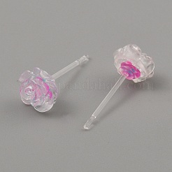 レジンスタンドピアス  花  パールピンク  7x7mm&nbsp;EJEW-WH0016-39B