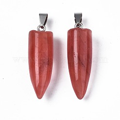 天然＆合成混合原石のペンダント  ステンレス鋼の色調のステンレス鋼のパーツ  弾丸  43~46x14mm  穴：3x8mm&nbsp;G-T122-44-01