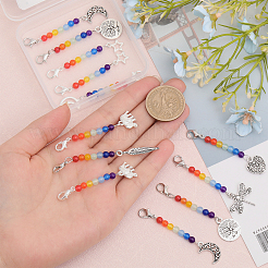 18Pcs 9 Style Chakra Theme Natural & Dyed Malaysia Jade Beaded Pendant Decorations&nbsp;HJEW-CA0001-47