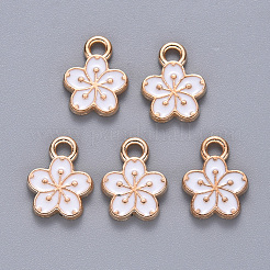 合金エナメルチャーム  花  ライトゴールド  ホワイト  12x9x2mm  穴：1.8mm&nbsp;X-ENAM-S121-054B
