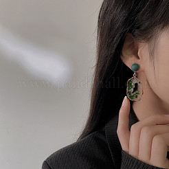 楕円形とフラットラウンドい亜鉛合金のダングルスタッドピアス  樹脂と  ゴールドカラー  ティール  61x23mm&nbsp;FS-WGBAFE0-01