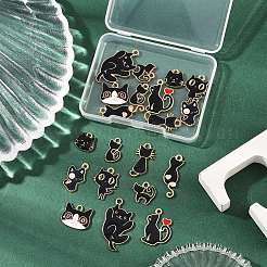 20個10スタイルアロイエナメルペンダント  猫  ブラック  11.5~29.5x8~16x1.2~3mm  穴：1.4~2mm  2個/スタイル&nbsp;ENAM-FP0002-95
