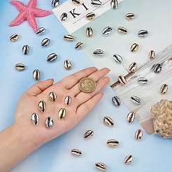 50個5色電気メッキシェルビーズ  カウリのシェル  ミックスカラー  15~20x10~12x5~6mm  穴：12~14x2~3mm  10個/色&nbsp;BSHE-SZ0001-09