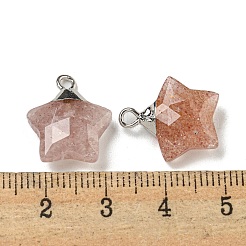 天然イチゴクォーツペンダント  ラックメッキ真鍮のパーツ  スター  18x15x6mm  穴：2mm&nbsp;G-P540-01P-08