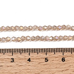ガラスビーズ連売り  ABカラーメッキ  多面カット  双円錐形  ベージュ  2.9~3.3x2mm  穴：0.5mm  約135~140個/連  38~40cm&nbsp;EGLA-S056-2mm-09