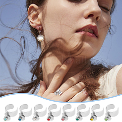 8Pcs 8 Color Birthstone Rhinestone & 201 Stainless Steel Flat Round Charm Rings Set&nbsp;RJEW-AB00004
