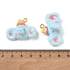 手作り樹脂粘土ペンダント  鉄ループ付き  象のチャーム  ゴールドカラー  ライトスカイブルー  23~24x33~39x16~17mm  穴：2.8mm&nbsp;PY-CBABDB7-06B