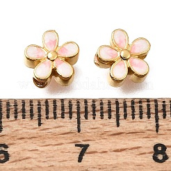真鍮製エナメルビーズ  花  カドミウムフリー＆鉛フリー  24KGP本金メッキ  ピンク  7x7.2x3.5mm  穴：1.4mm&nbsp;KK-G605-14G-02