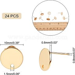 304ステンレススチールスタッドピアス金具  平板付  フラットラウンド  ゴールドカラー  10x0.8mm  穴：1.5mm  ピン：0.8mm  24個/箱&nbsp;STAS-UN0016-76G