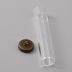 透明なガラス瓶ペンダント  真鍮ストッパー付き（取り外し可能）  コラム  アンティークブロンズ  60x12mm&nbsp;GLAA-WH0039-03AB