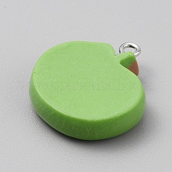 不透明樹脂ペンダント  模造果物  プラチナ亜鉛合金ループとプラスチック  りんご  ライムグリーン  24~25x21.5~22x6mm  穴：1.8mm&nbsp;RESI-CJC0029-001C-01
