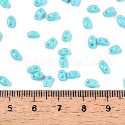 焼付塗装ガラスシードビーズ  2穴  オーバル  ダークターコイズ  5~6x2.5~3.5x3mm  穴：0.7~0.9mm  約7500個/ポンド&nbsp;SEED-T006-03H