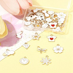 40個20スタイルアロイエナメルペンダント  混合図形  ライトゴールド  ホワイト  12~26x7~18x1.5~3mm  穴：1.4~2mm  2個/スタイル&nbsp;ENAM-FS0003-32
