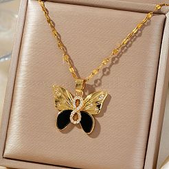Brass Clear Cubic Zirconia Shiny Cute Cartoon Butterfly Pendant Dapped Chain Necklaces for Women&nbsp;DI0500-1