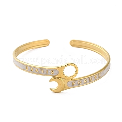304 Stainless Steel Enamel Spanner Shaped Open Cuff Bangles for Women&nbsp;BJEW-M316-06G