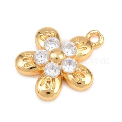 真鍮マイクロパヴェクリアキュービックジルコニアチャーム  花のチャーム  ゴールドカラー  14x12.5x3.5mm  穴：1.2mm&nbsp;KK-D265-02G