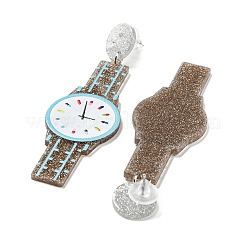 Sparkling Acrylic Watch Dangle Stud Earrings with 304 Stainless Steel Pins&nbsp;EJEW-C063-01F