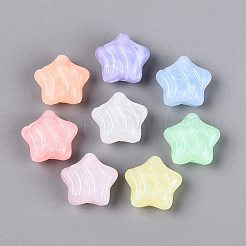 光沢のあるツートンカラーの透明アクリルビーズ  テクスチャードスター  暗闇で光る  グリッターパウダー付き  ミックスカラー  19x19.5x9.5mm  穴：2mm  約270個/500g&nbsp;OACR-Q199-43