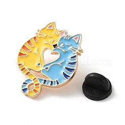 抱き合う猫のカップルをかたどったエナメルピン  バックパック用合金ラペルピンバック  ゴールドカラー  ミックスカラー  29x23mm&nbsp;AL-CBAC438-01E