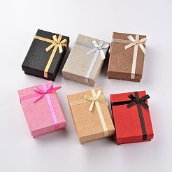 Kraft Cotton Filled Rectangle Cardboard Jewelry Set Boxes with Bowknot&nbsp;CBOX-D028-04