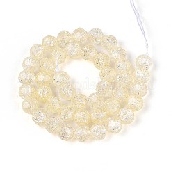 透明クラックルガラスビーズ連売り  ラウンド  多面カット  淡黄色  9.5~10mm  穴：1.2~1.4mm  約43個/連  14.96~15.16インチ（38~38.5cm）&nbsp;GLAA-N053-10mm-10