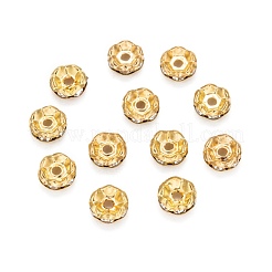 鉄クリスタルラインストーンスペーサービーズ  グレードB  ロンデル  波エッジ  ゴールドカラー  8x3.5mm  穴：1.8~2mm&nbsp;RB-A008-8MM-G