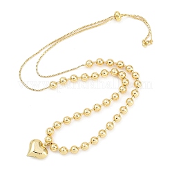 Adjustable Brass Heart Pendant Ball Chain Slider Necklaces for Women&nbsp;NJEW-U015-02G