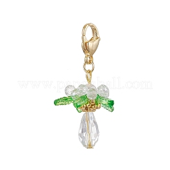 ガラス、アクリル、貝殻パールの花のペンダント装飾  ステンレススチール製ロブスタークロウ留め金304個付き  透明  44~46mm&nbsp;HJEW-MZ00209-04