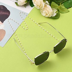 眼鏡チェーン  眼鏡用ネックストラップ  手作りのガラスビーズチェーン付き  ハンダ付け  鉛フリー＆カドミウムフリー  真鍮パーツ  ラバーループエンドと真鍮製カニカン  ホワイト  28.1インチ（71.5cm）&nbsp;AJEW-EH00287-05