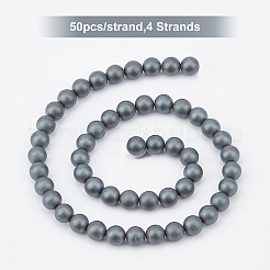4 Strands Frosted Non-magnetic Synthetic Hematite Round Beads Strands&nbsp;G-OC0001-98