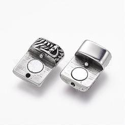 304ステンレススチール製マグネット留め具、接着端付き  長方形  アンティークシルバー  29.5x15.5x10mm  穴：6.5x12.5mm&nbsp;STAS-K122-03