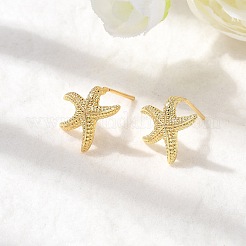 Brass Starfish Stud Earrings&nbsp;EJEW-K318-05B-G