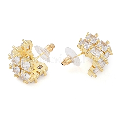 女性用真鍮パヴェクリアキュービックジルコニアスタッドピアス  正方形  18KGP本金メッキ  18x20mm&nbsp;EJEW-S225-08G-01