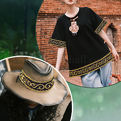ポリエステルレーストリム  刺繡古代漢服レースリボン  ゴールド  フラット  花柄  1-7/8インチ（48mm）  約4.16ヤード（3.8m）/ pc&nbsp;OCOR-WH0068-50