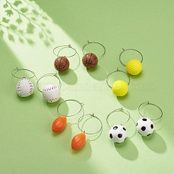 スポーツボールをテーマにしたレジンダングルビッグフープピアス  女性用316サージカルステンレスジュエリー  ミックスカラー  55~62mm  ピン：0.6mm&nbsp;EJEW-JE05023