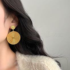 Flat Round with Rose Pattern Brass Stud Dangle Earrings&nbsp;FS-WGFCD7A-01