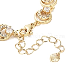 Rack Plating Brass Pave Clear Cubic Zirconia Flat Round Link Chain Bracelets for Women&nbsp;BJEW-R317-13G