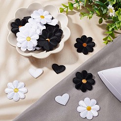 ひまわりと愛のハート型コンピューター刺繍布アイロン接着/縫い付けパッチ60個、4スタイル  マスクと衣装のアクセサリー  アップリケ  ミックスカラー  20~40x26~40x1~1.5mm  15個/スタイル&nbsp;DIY-GF0006-77