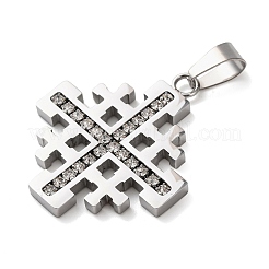 304ステンレスペンダント  エルサレム十字架のチャーム  ラインストーン付き  ステンレス鋼色  35.5x30.5x3mm  穴：5x9.5mm&nbsp;STAS-D214-01P
