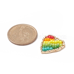 ガラスシードビーズペンダント  黄金合金発見  ハートチャーム  カラフル  22.5x21x4mm  穴：1.6mm&nbsp;PALLOY-TA00019