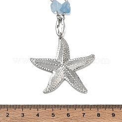 Summer Beach 304 Stainless Steel Starfish Pendant Natural Aquamarine & Lavender Amethyst Beaded Chain Necklaces for Women&nbsp;NJEW-JN06670-02