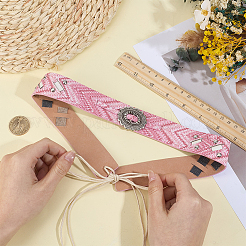 女性用PUレザーと合金製オーバルタイノットベルト1本  アンティークシルバー  ピンク  560x30mm&nbsp;AJEW-CL0005-37