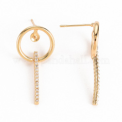 Brass Micro Pave Clear Cubic Zirconia Stud Earring Findings&nbsp;KK-S356-349-NF