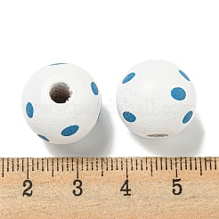 プリントウッドヨーロピアンビーズ  ドット柄とラウンド  スチールブルー  15.5~16mm  穴：4~4.5mm&nbsp;WOOD-G022-18C