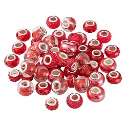 DIYジュエリー作成キット  50個入り5スタイルロンデルアクリル＆ポリマークレイラインストーン＆レジンラインストーン＆透明ガラス＆パール仕上げ手作り磁器ヨーロピアンビーズ  レッド  10~16x7~10mm  穴：4.5~5mm  10個/スタイル&nbsp;DIY-LS0001-78A